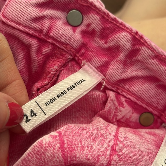 PacSun | high rise festival Pink Denim Women Shorts with frayed raw hem - Picture 7 of 9